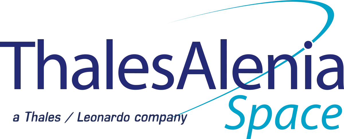 Thales Alenia Space logo displaying the company name with a curved orbital line graphic