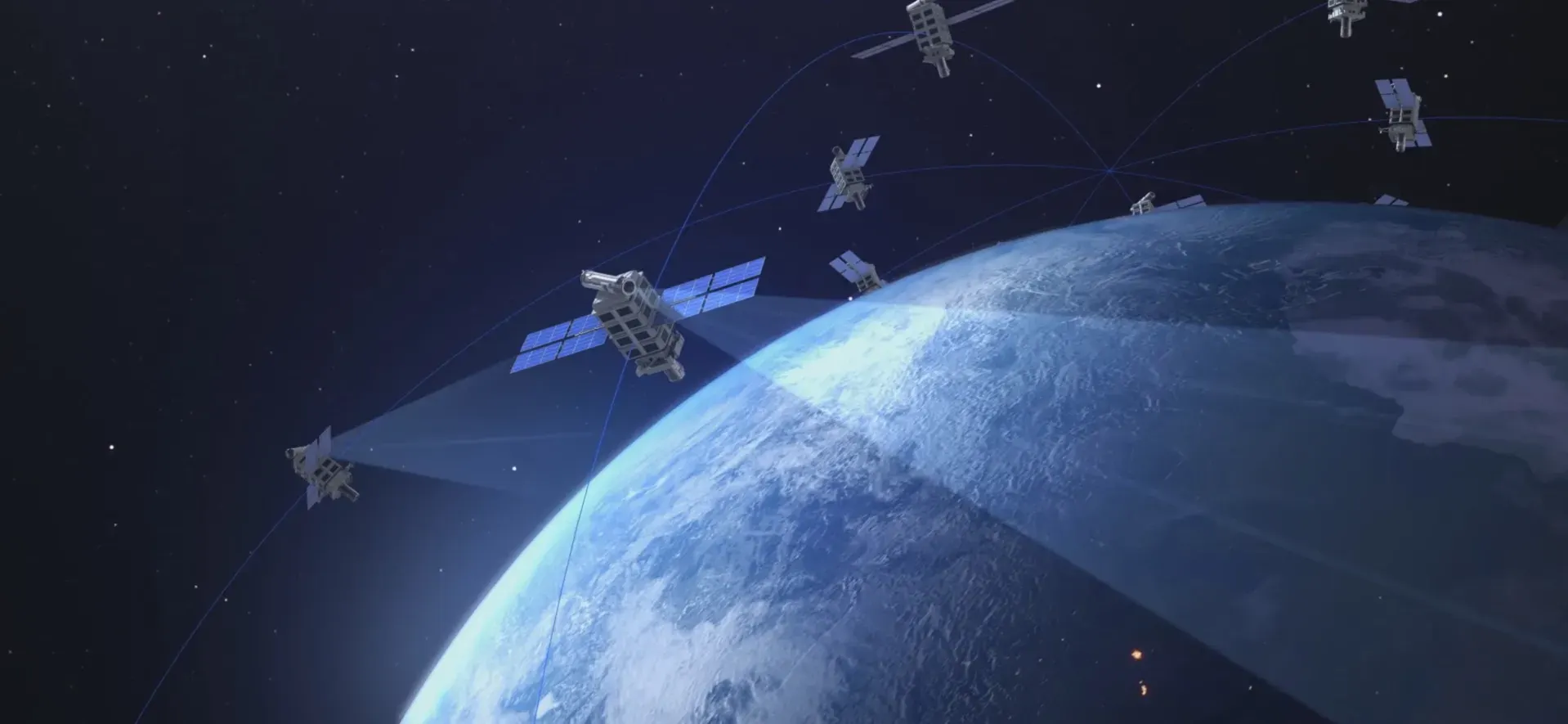 Illustration of satellites in orbit above Earth for NorthStar’s space traffic coordination project