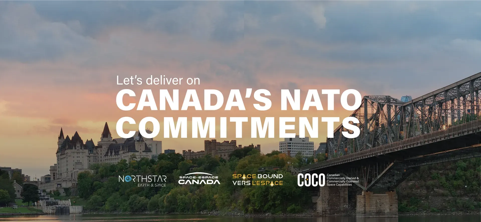 Banner showing Ottawa skyline and bridge with text about delivering on Canada’s NATO commitments.
