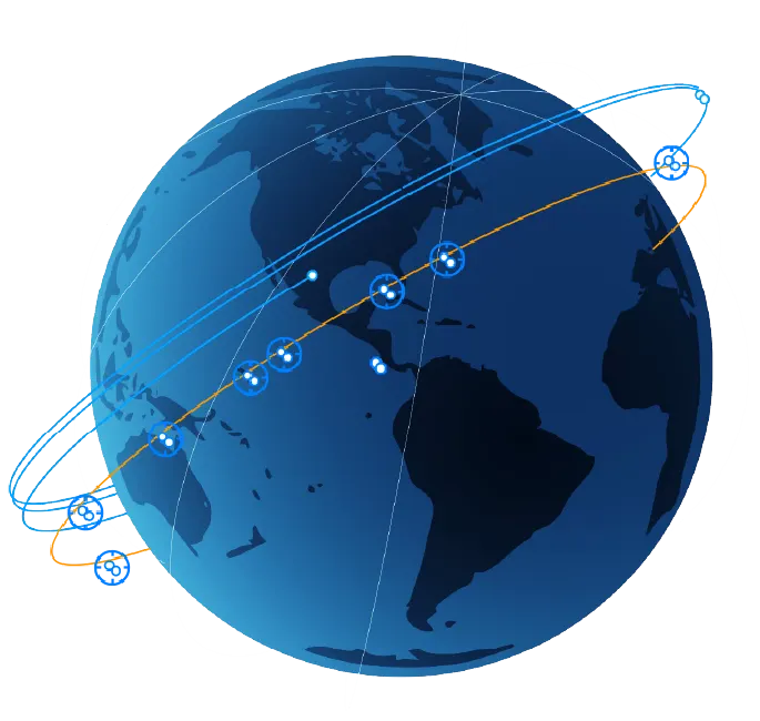 Globe with orbital coverage from LEO to GEO