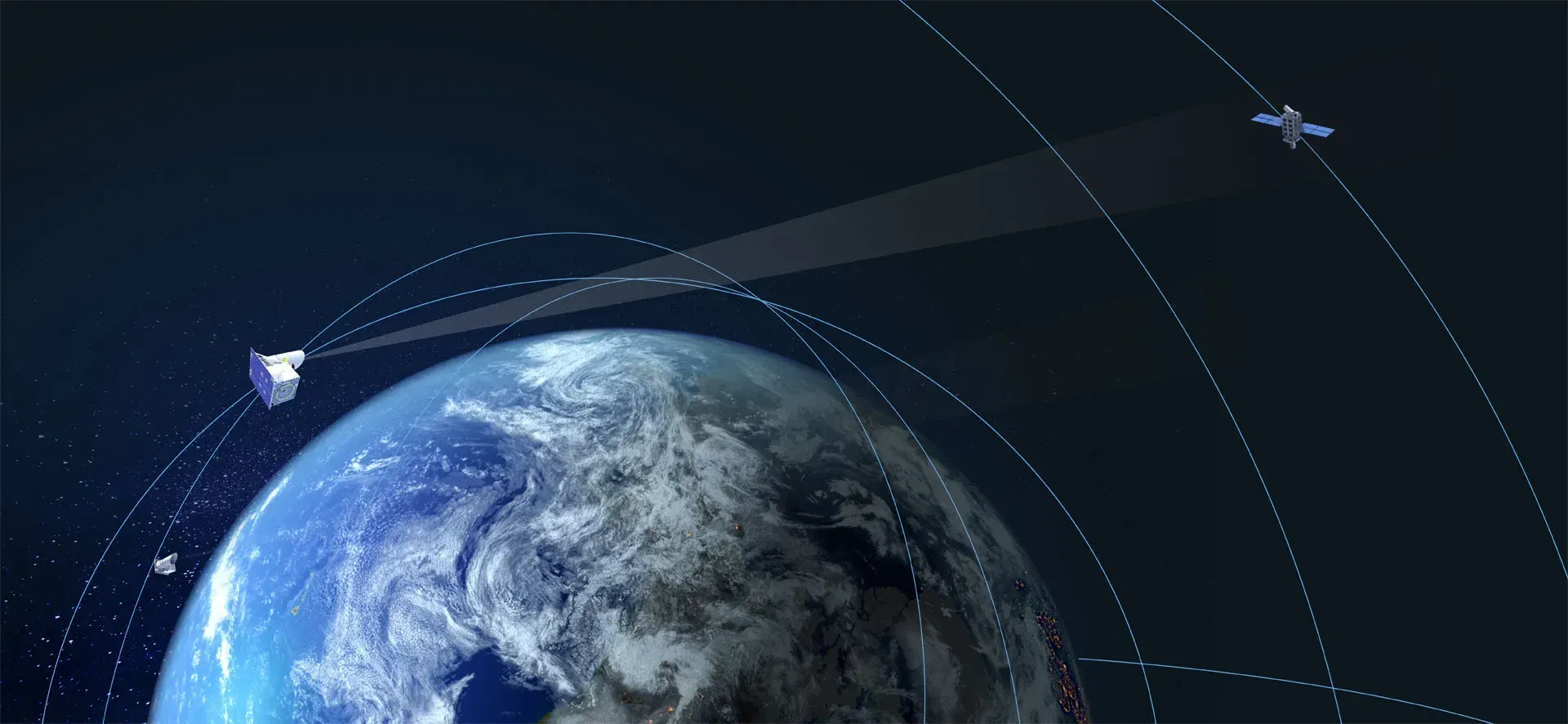 Rendering of satellites orbiting Earth as part of a NorthStar and Spire Global space-as-a-service constellation.
