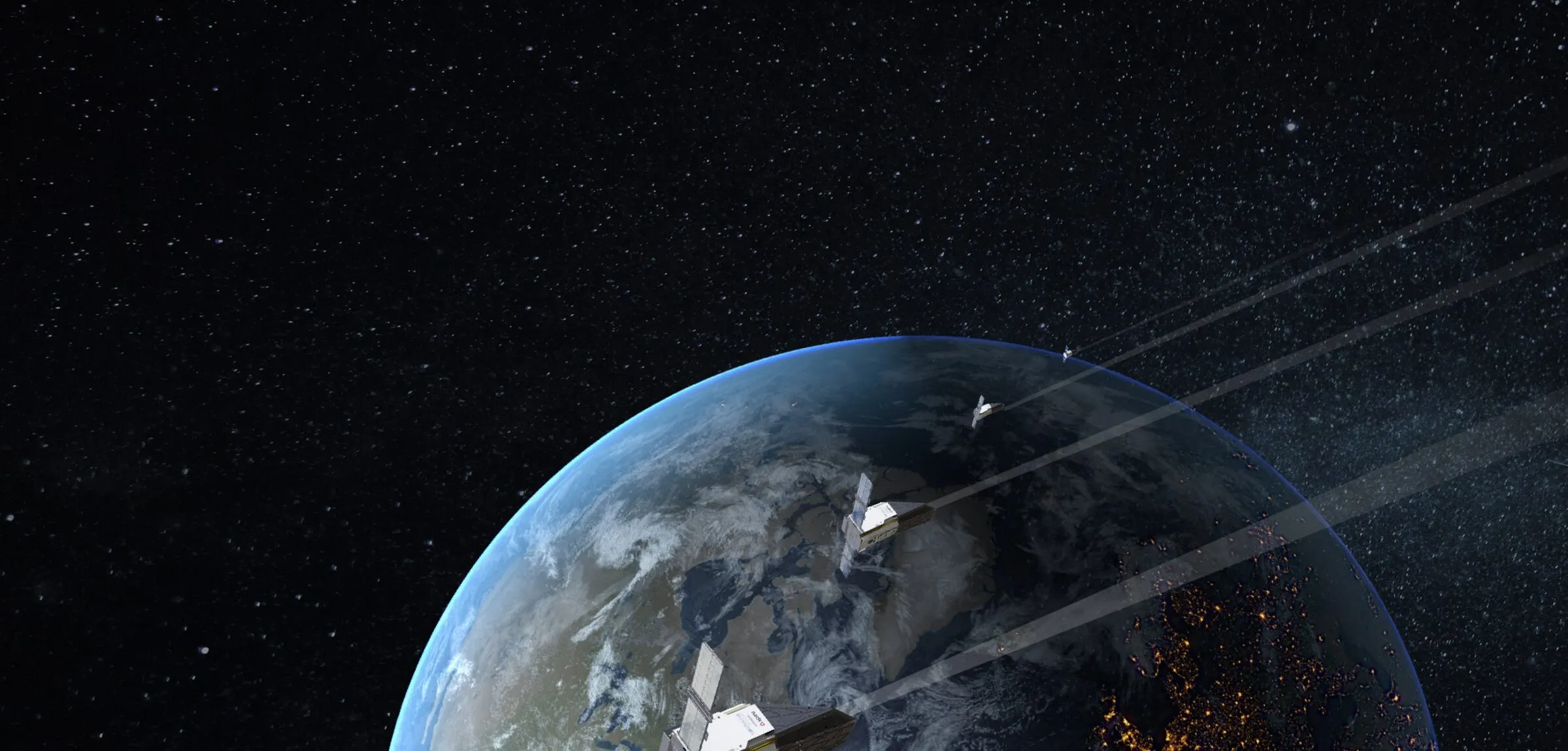 The four NorthStar-1 satellites scanning near-Earth orbits (NorthStar artwork, 2024)