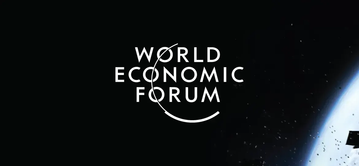 World Economic Forum logo above Earth with space debris, illustrating WEF’s space industry debris mitigation recommendations.
